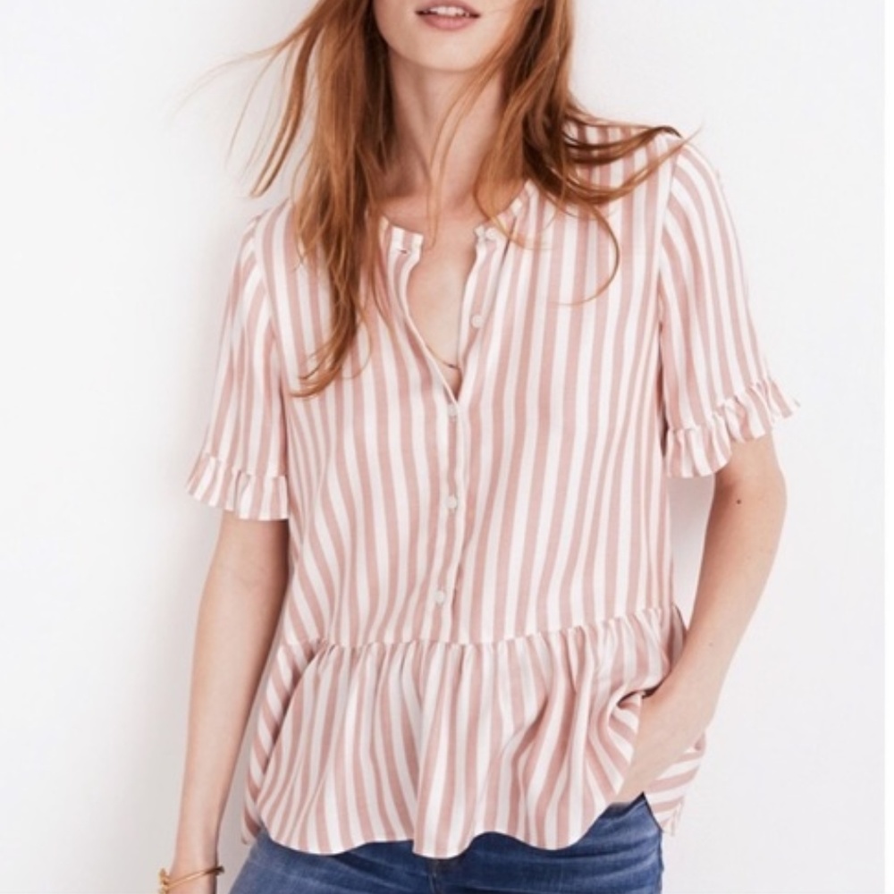 Madewell XXS Ruffle-Hem Top in Cecilia Stripe